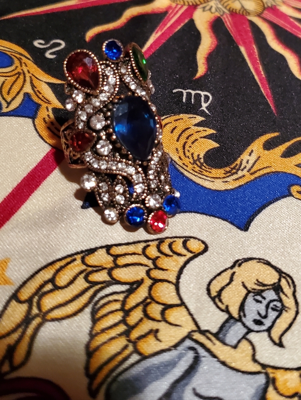 Vintage Boho Red & Blue Teardrop Costume Ring~☆Size 6.5